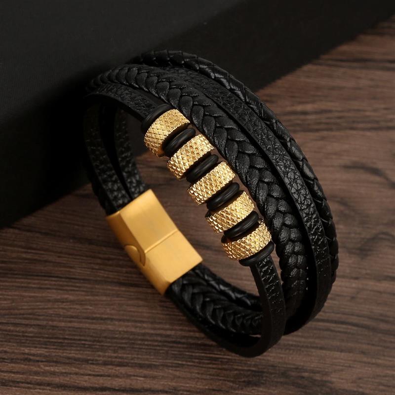 Pulsera de Cuero para Hombre Clásica Estilo Nuevo Tejida a Mano Combinación Multicapa Accesorio Moda Joyería para Hombre Venta al por Mayor Dropshipping