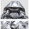 Shiny Down Jacket Men"s Winter Jacket Stand-up Tie Hood Down Jacket
