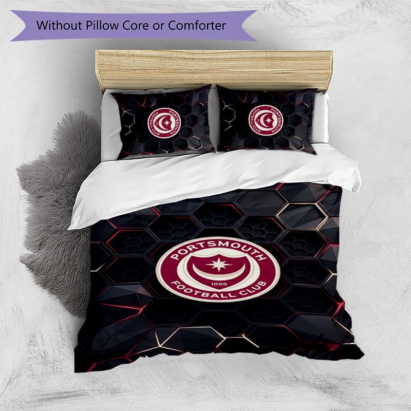 Portsmouth FC Printed 3PCS Bedding Set Breathable Duvet Cover with Pillowcases Decorative Bed Linen for Bedroom Home