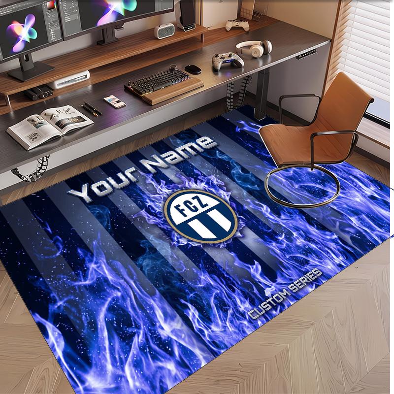 Personalized Crystal Velvet Carpet FC Zürich Pattern Non Slip Floor Rug