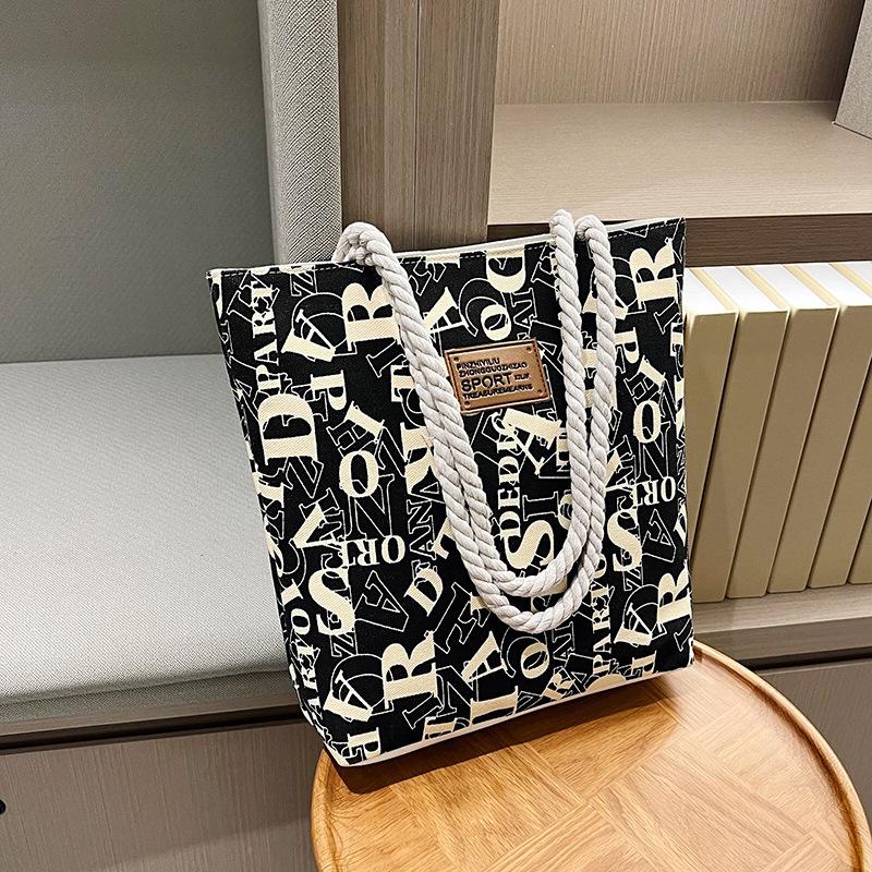 Canvas Bucket Tote Bag for Women, Large Capacity Casual Shoulder Handbag, Street Style Daily Commute Purse KTB