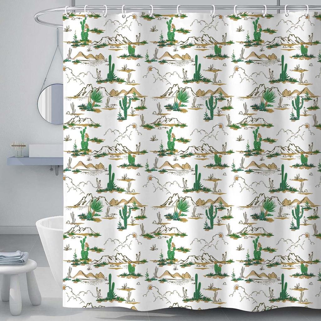 Western Denim Shower Curtain Farmhouse for Bathroom Village Cactus Desert Riding Shower Curtain with Hook 180x180cm