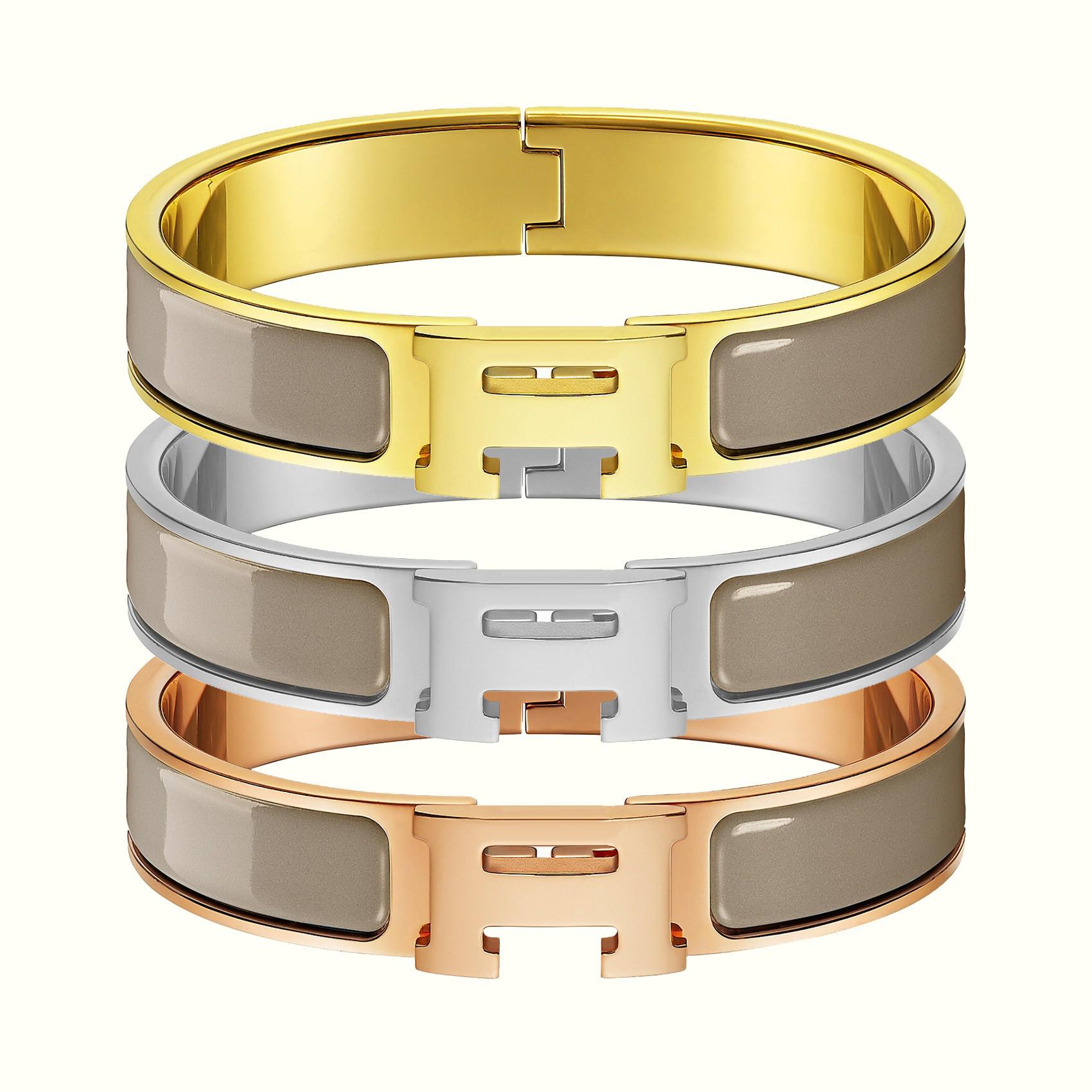 

Класичний браслет з титанової сталі кольору рожевого золота з емаллю з літерою H для пар Silver 17cm