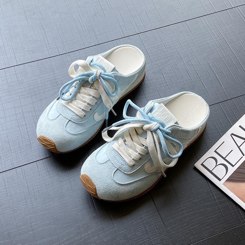 

Ugly cute lace-up bag head half-drag inner height-increasing shoes 2025 summer new outer wear one-pedal versatile flat-bottomed cool slippers 40