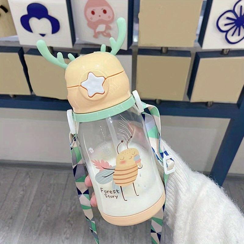 1pc 600ml Antler Water Sippy Cup Portable Kid Creative Cartoon With Straw Leakproof Water Bottle Outdoor School Child Drinkware