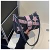 2024 Women's Spring Korean Style Armpit Bag Street Chic Denim Shoulder Bag Casual Small Square Bag Trendy Chain Bag Black