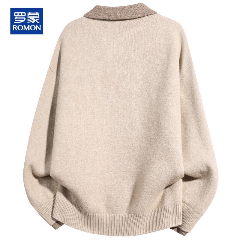 ROMON Men's Color-Block Polo Neck Knitted Sweater