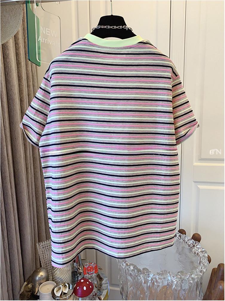 European Plus Size Striped Short Sleeve T-shirt for Women - Versatile Summer Loose Top