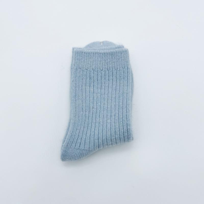 Double needle solid color wool women's socks, winter thick and plush warm socks, high-quality mid tube wool socks