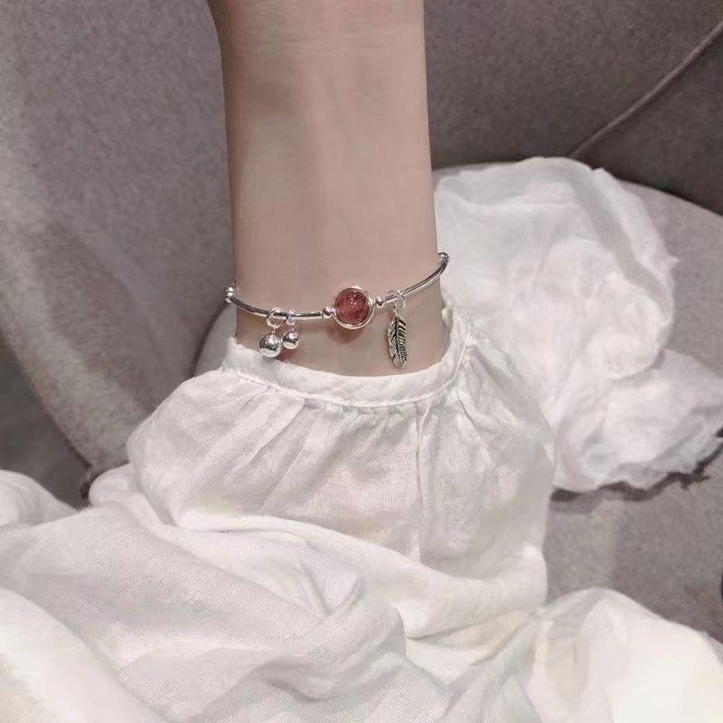 Berry crystal cute bracelet female trick peach blossom simple couple love sweet jewelry bell ring feather crystal bracelet