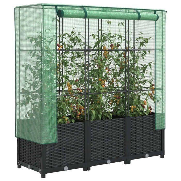 VidaXL Jardinière surélevée avec housse aspect rotin 120x40x138 cm, jardinière surélevée de jardin, bac à fleurs surélevé, 4015815