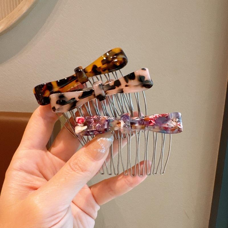 Classic Acetate Bow Metal Combs Hair Clip for Women Girls Bangs Collection Upside-down Hairpin Hair Accessories Styling Tool