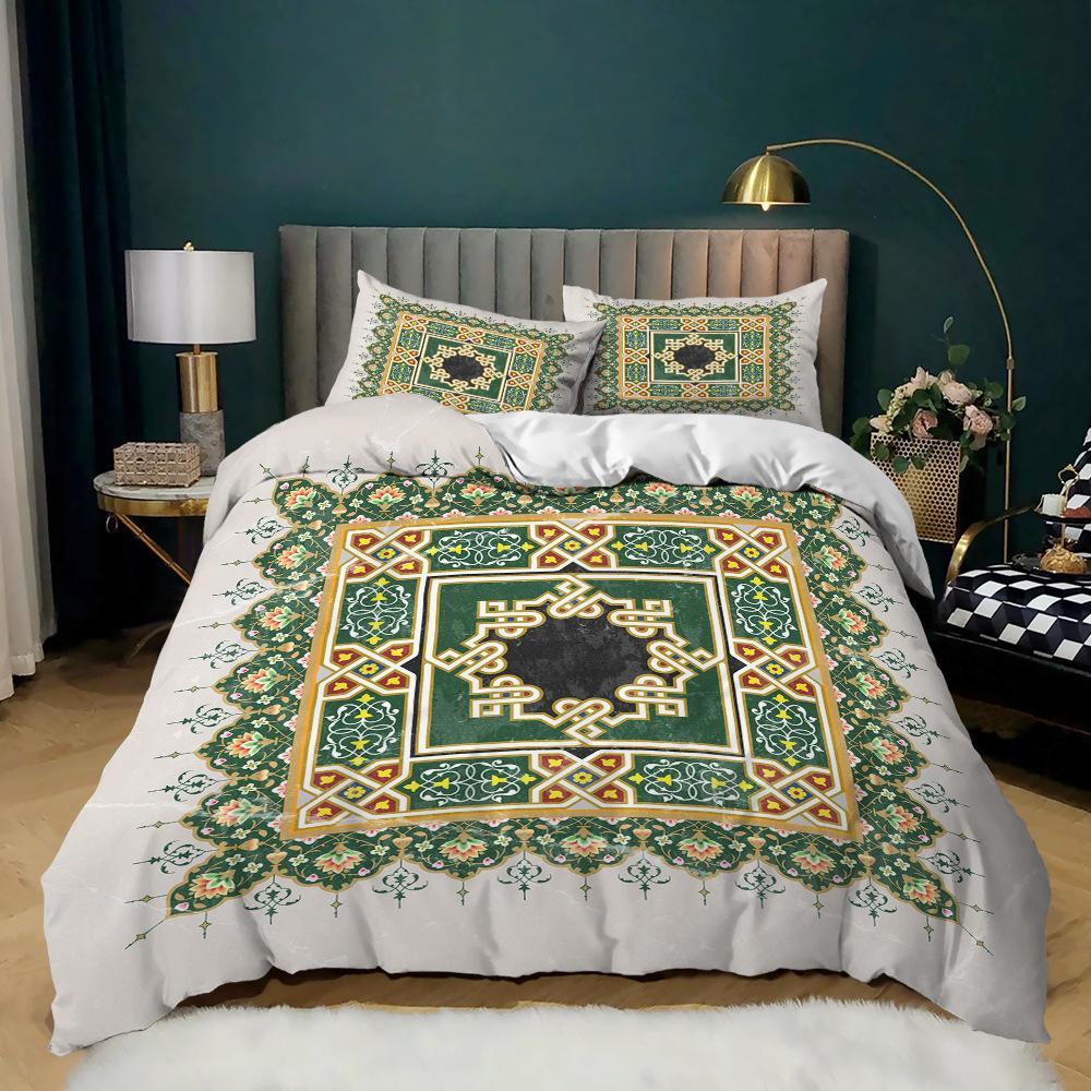 Zestaw poszewek na kołdrę Mandala w kolorze granatowym, w stylu boho, szykownym, z nadrukiem medalionu, z miękkiej mikrofibry, podwójny zestaw poszewek na kołdrę Queen King Size