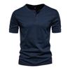 Camisa Henley de Manga Corta para Hombre Ajustada de Color Sólido Casual con Botones