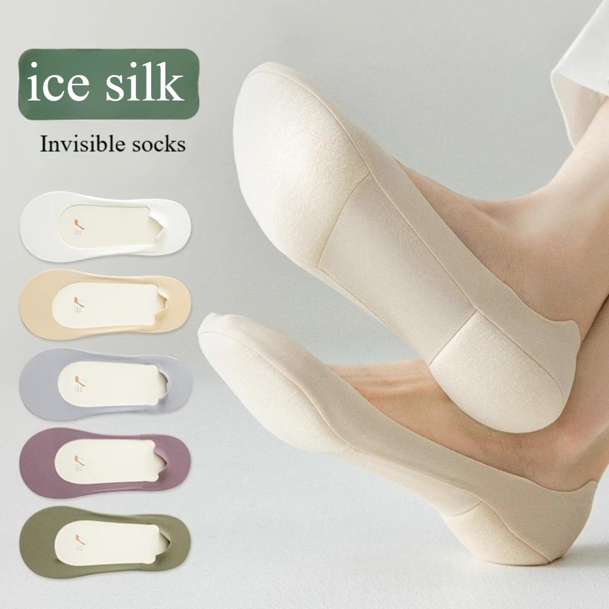 

New Trending Ice Silk Boat Socks Foot Padded Silicone Anti Slip Thick Sponge Bottom Soft Comfortable High Heel Shockproof Invisible Socks one pair сірий