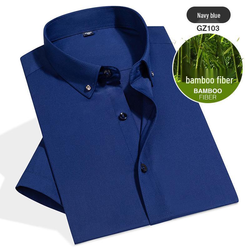 Korean Style Men's Bamboo Fiber Stretch Non-Iron Solid Color Short-Sleeve Business Shirt