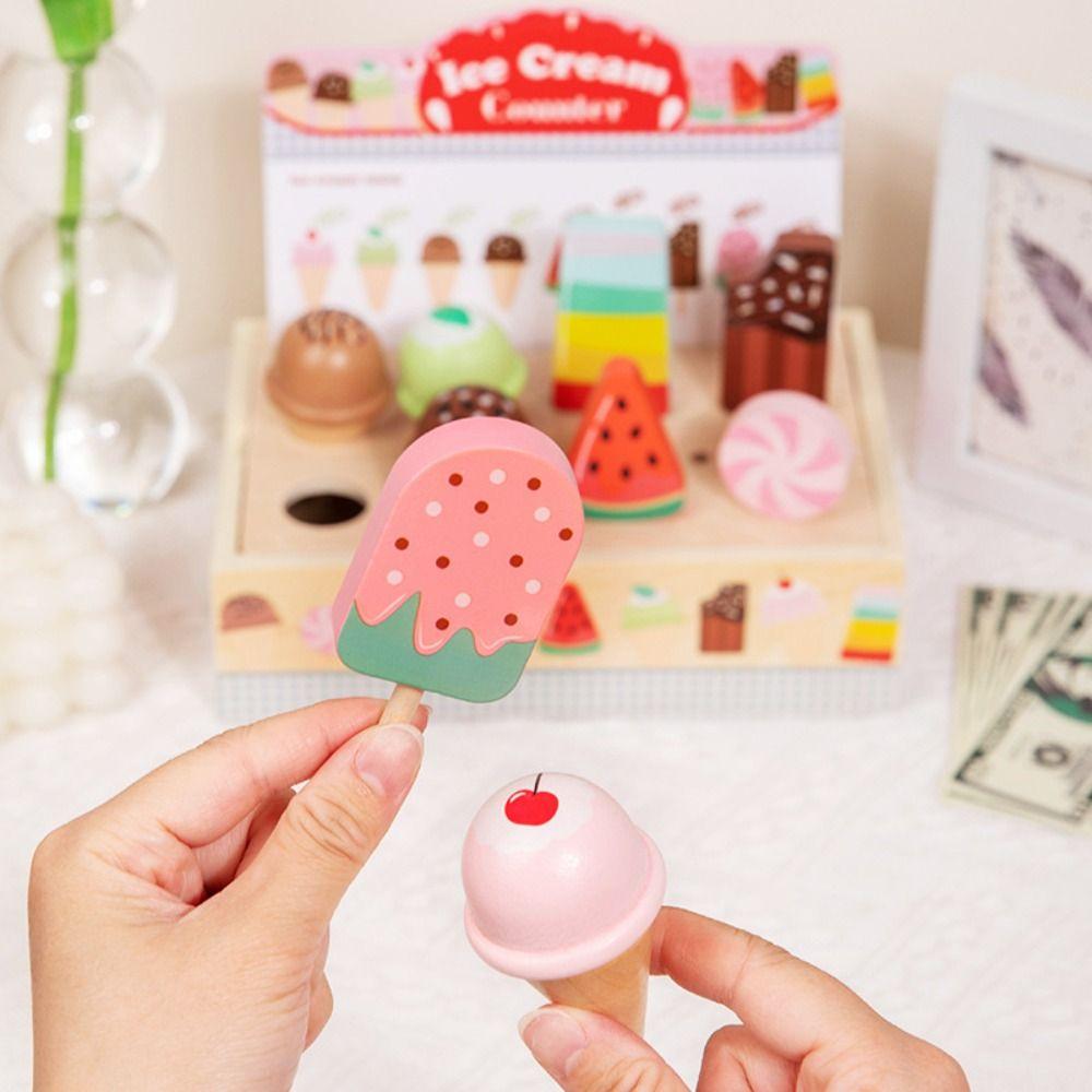 Wooden Counter Playset Pretend Toys Play House Popsicle Dessert Model Toys  Party Favor Gift