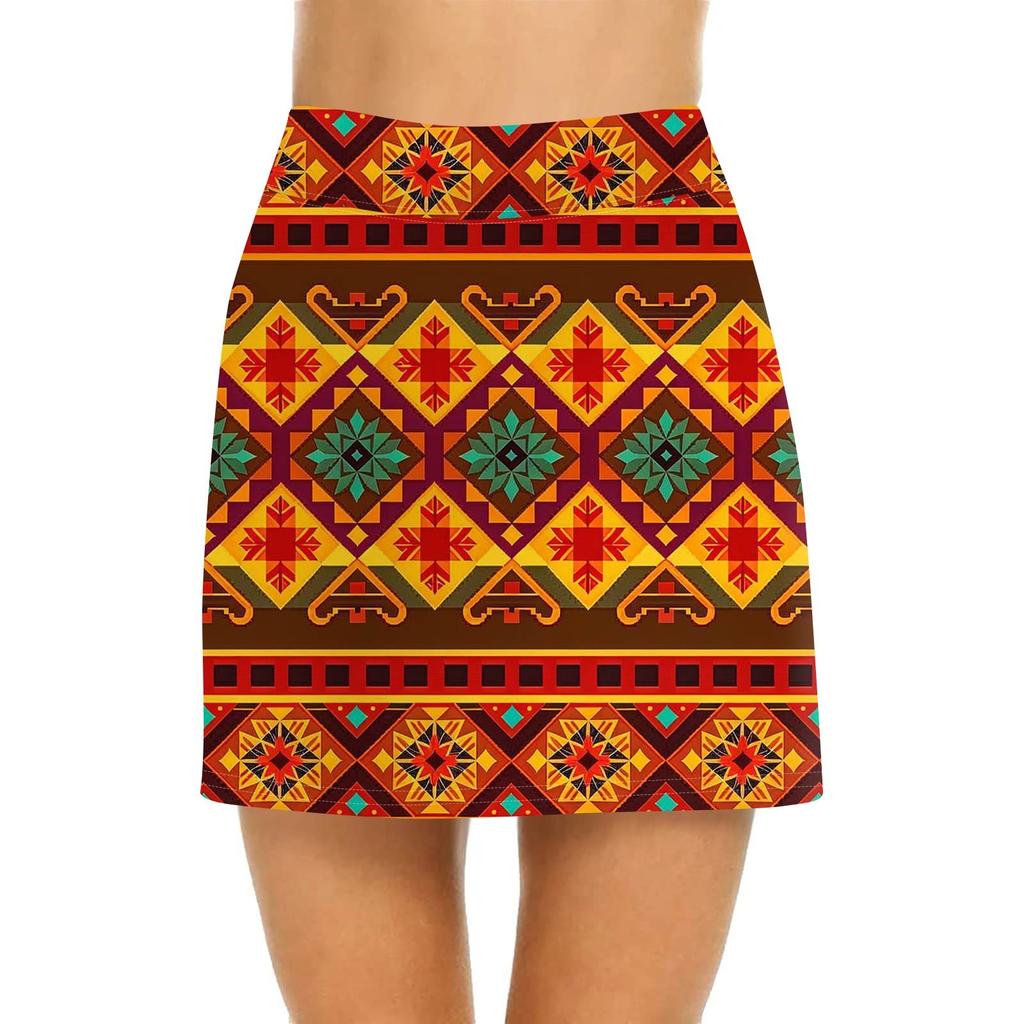 Women's Casual High Waist  Print Short Half Skirt Sports Skirt Pleated Skirt