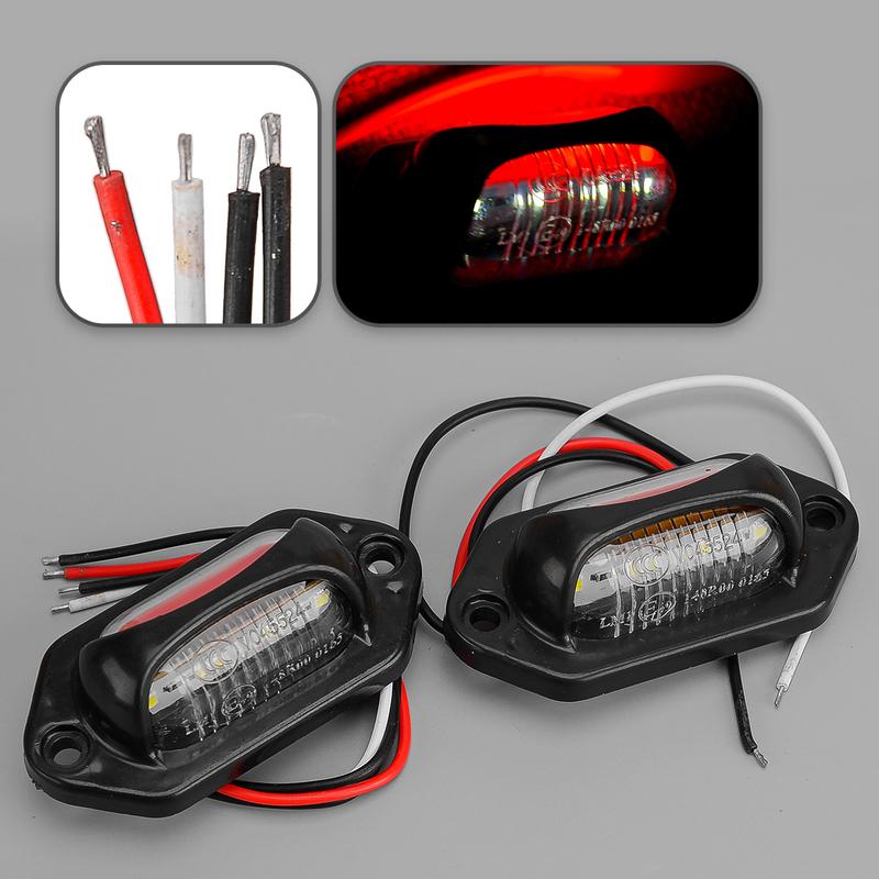 

2Pcs LED License Plate Tag Light Side Marker Lamp Red & White Universal for Car Truck Trailer RV Motorcycle Boat 12-24V