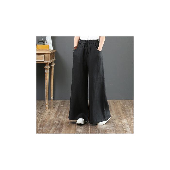 Pantalon de Yoga Large en Lin Style Japonais - Pantalon Droit Décontracté en Mélange de Coton pour Femme