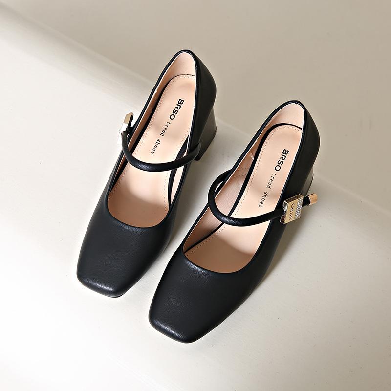 Fashion Thick Heel Women Mary Jane Shoes Fashion Square Toe Shoes 2025 Spring Ladies Elegant Party Dress Shoes