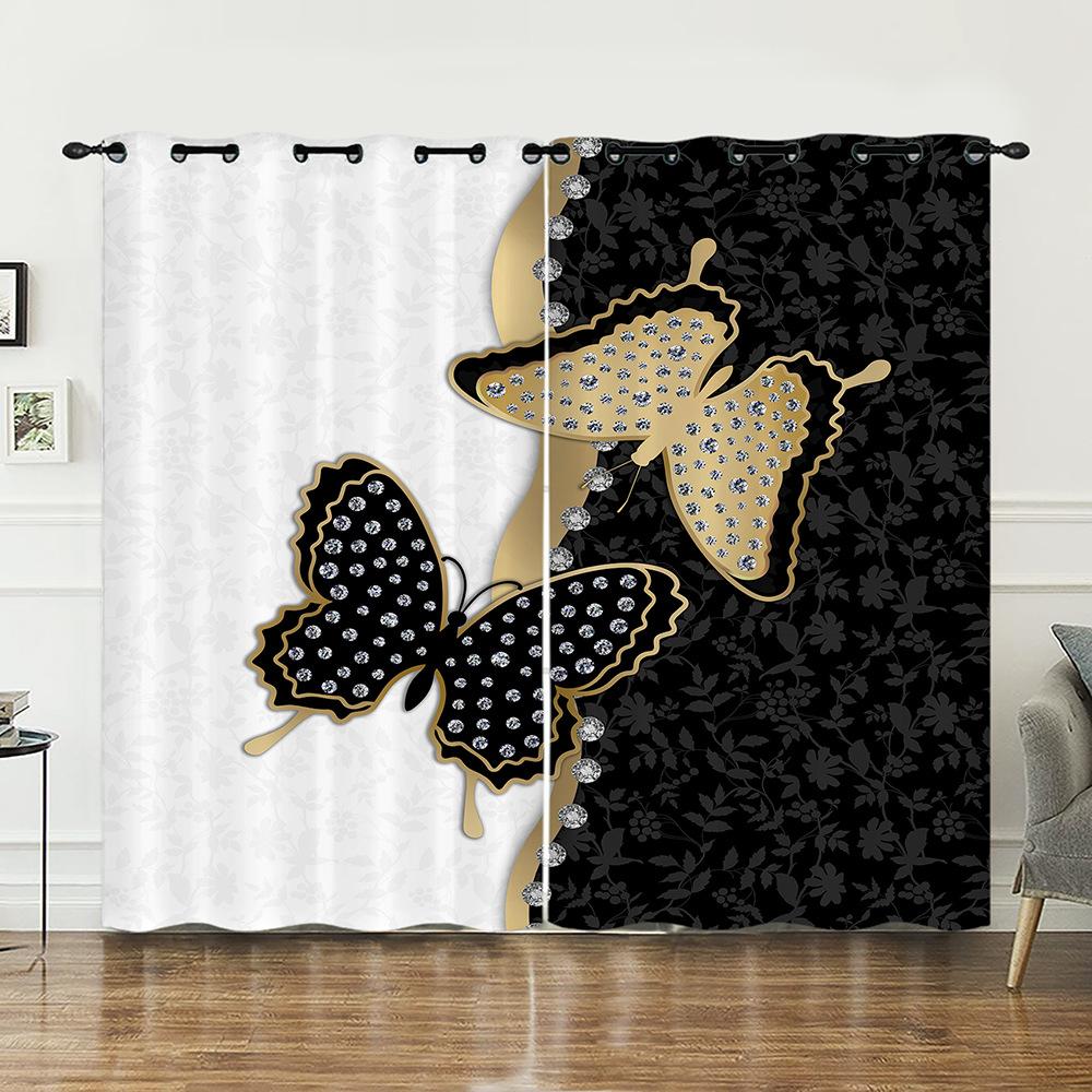 Curtains Butterfly Flower Curtains Digital Printing Blackout Curtains No Punching