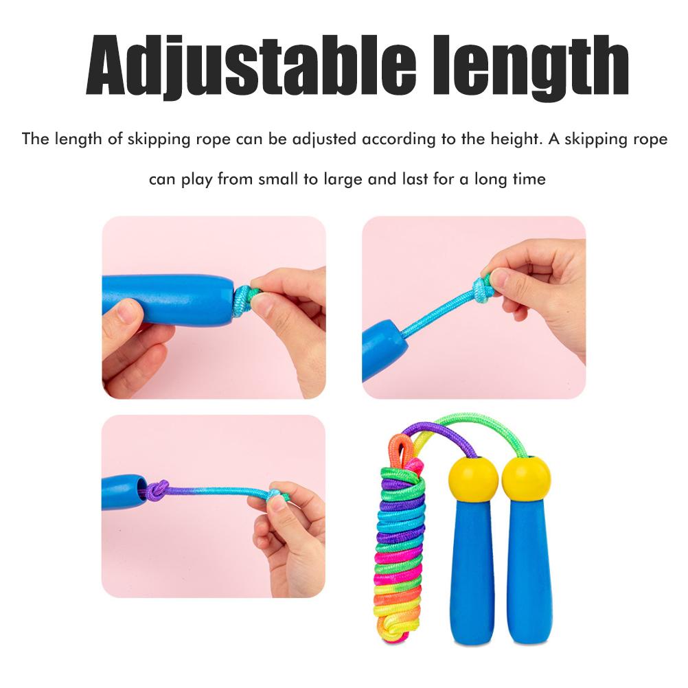 2 Pcs Jump Rope for Kids Adjustable Rainbow Jumping Rope with Wooden Handle for Outdoor Fun Sport