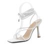 Summer Women Sandals Narrow Band Vintage Square Toe High Heels Cross Strap Thong Sandals Women V Shape Design Shoes Women