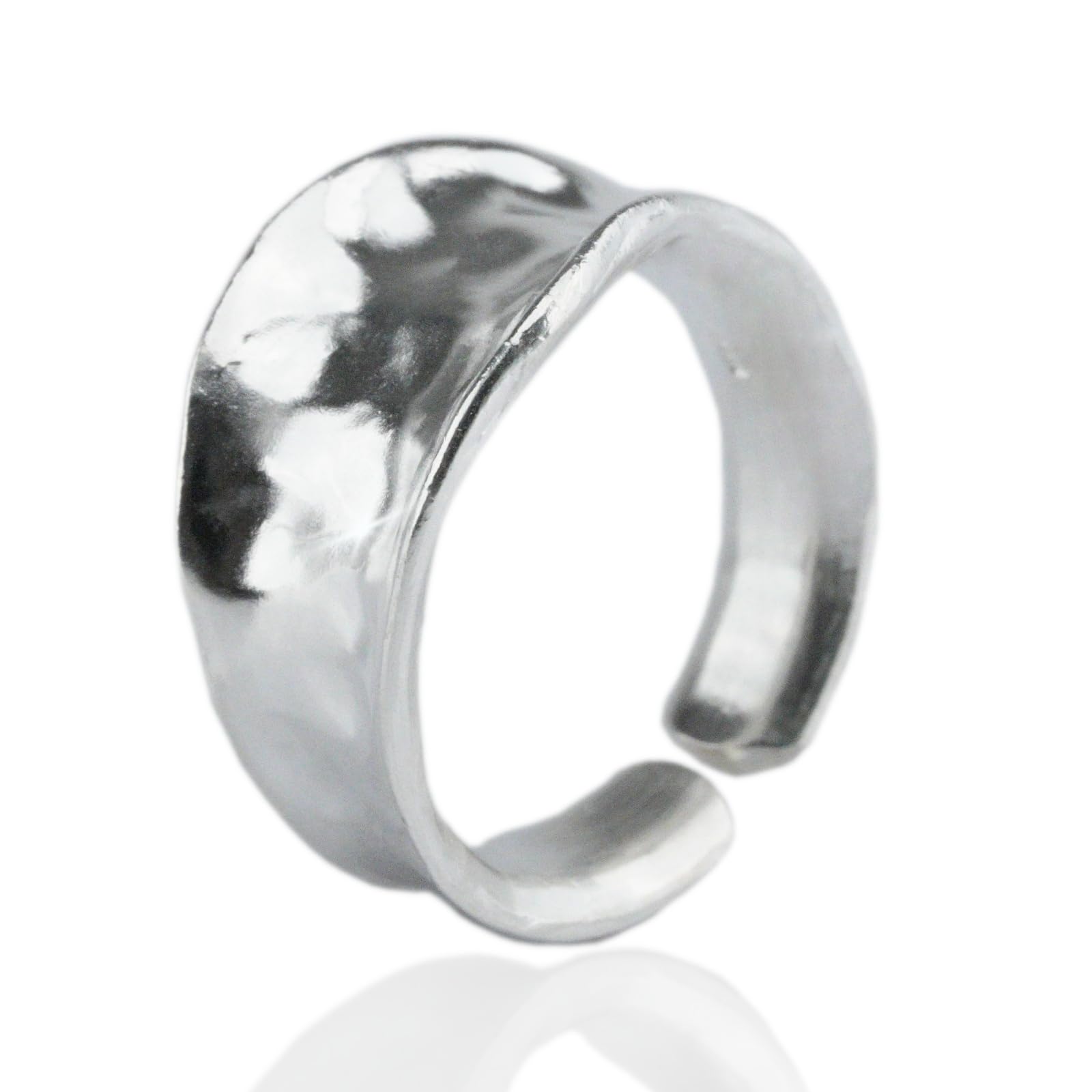 

sv925 Ring Silver Ring Free Size Hammered Uneven Popular Silver 925 Simple Hammered Thumb Index Finger Adjustable [EPIC BOLEN] Men s Men s