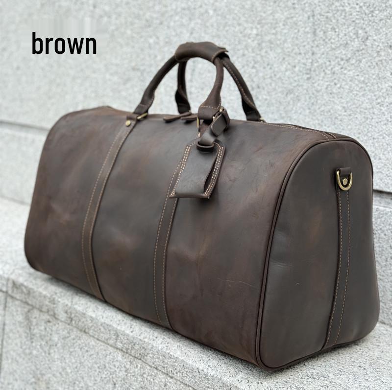 Men's Leather Travel Bag with Shoe Compartment - Vintage Crossbody Carry-On