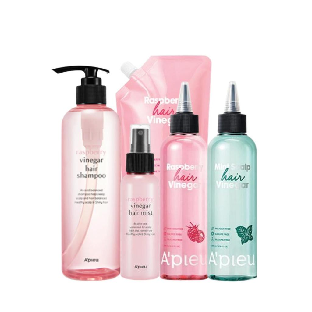 Apieu Hair Vinegar 200ml ( Raspberry , Mint ), Shampoo 500ml, Mist 100ml