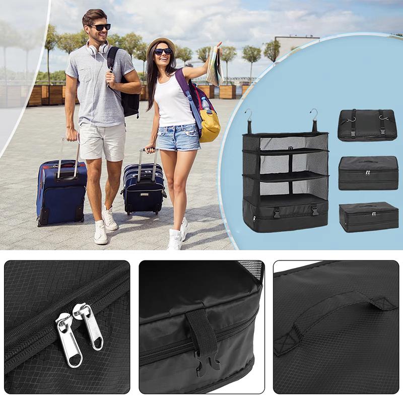 3-Layer Foldable Hanging Travel Organizer Multi-Functional Storage Bag For Clothes & Toiletries