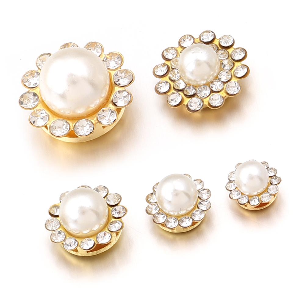 10-100pcs/lot Sunflower Rhinestone Pearl Sewing Beads Round Flatback Rhinestones For Clothes Sewing Wedding Headwear Decoration