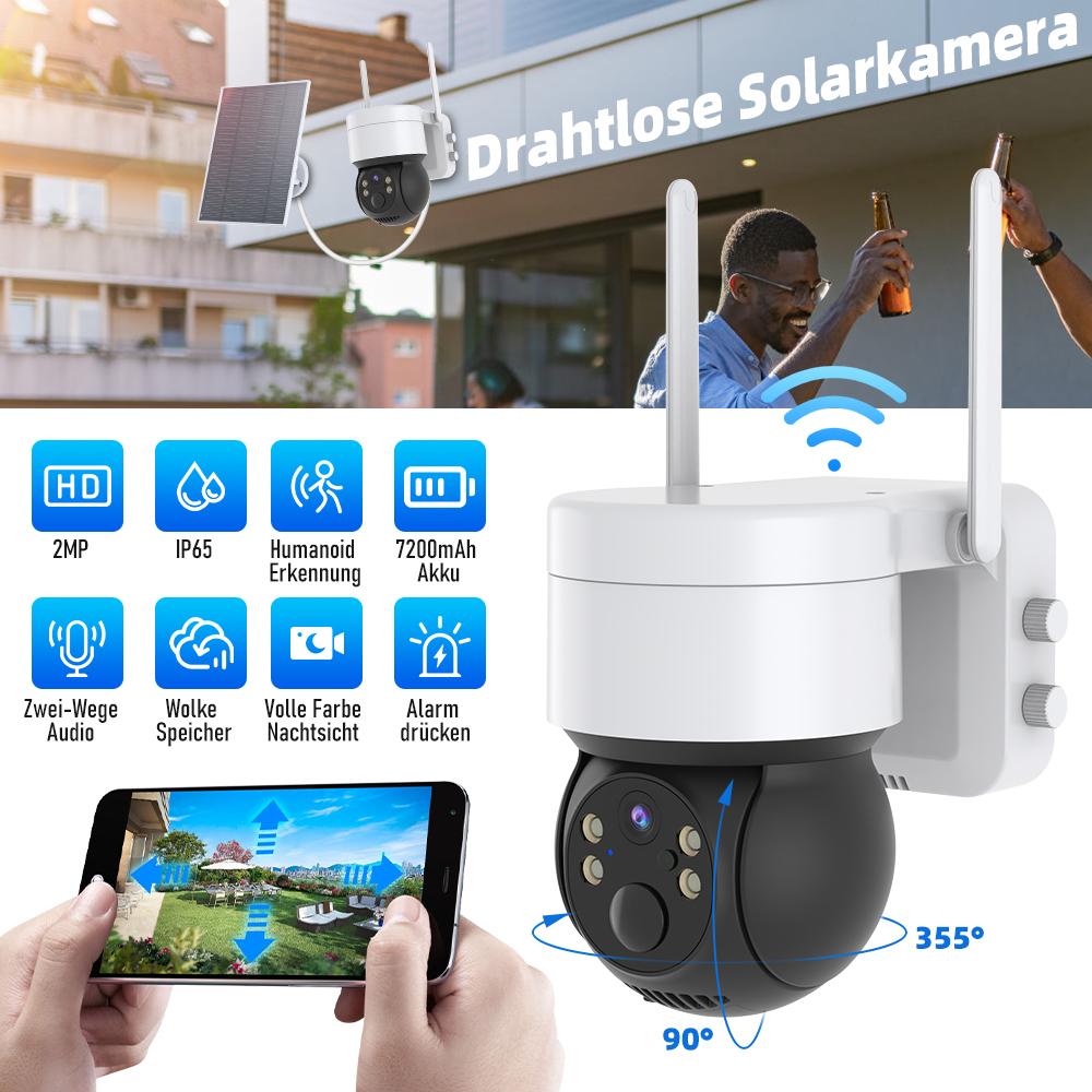 1080P PTZ Solar Security Camera Outdoor 360° 2MP Wireless WiFi Solar Camera CCTV Full Color Night Vision Rechargeable Camera