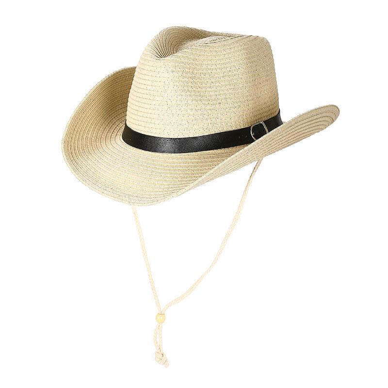 Classic Western Cowgirl Cap Straw Wide Brim Cowboy Hat for Women Men Foldable Sun Hat Panama Beach Cap