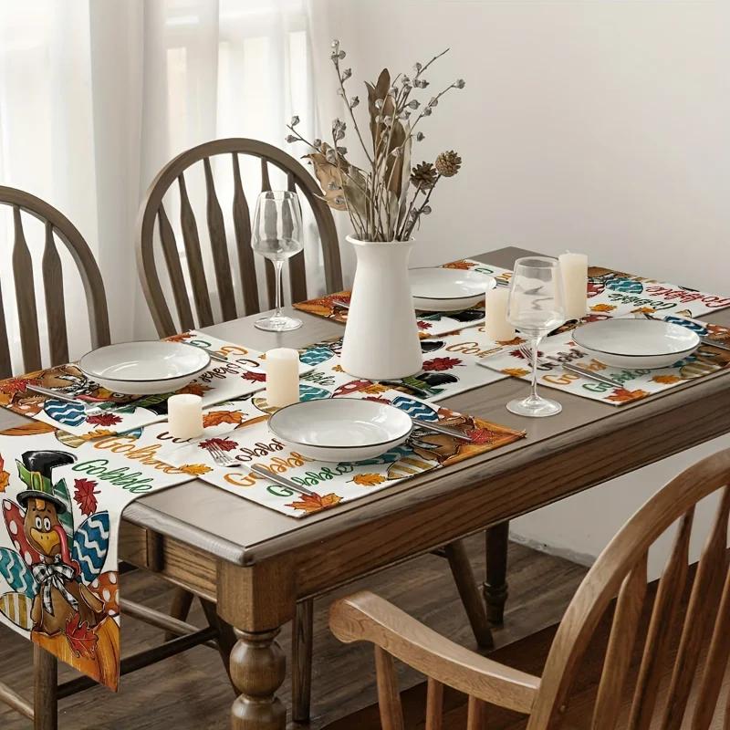 1PC Thanksgiving Placemats Turkey & Maple Leaf Design Square Perfect For Fall Harvest Parties & Kitchen Decor
