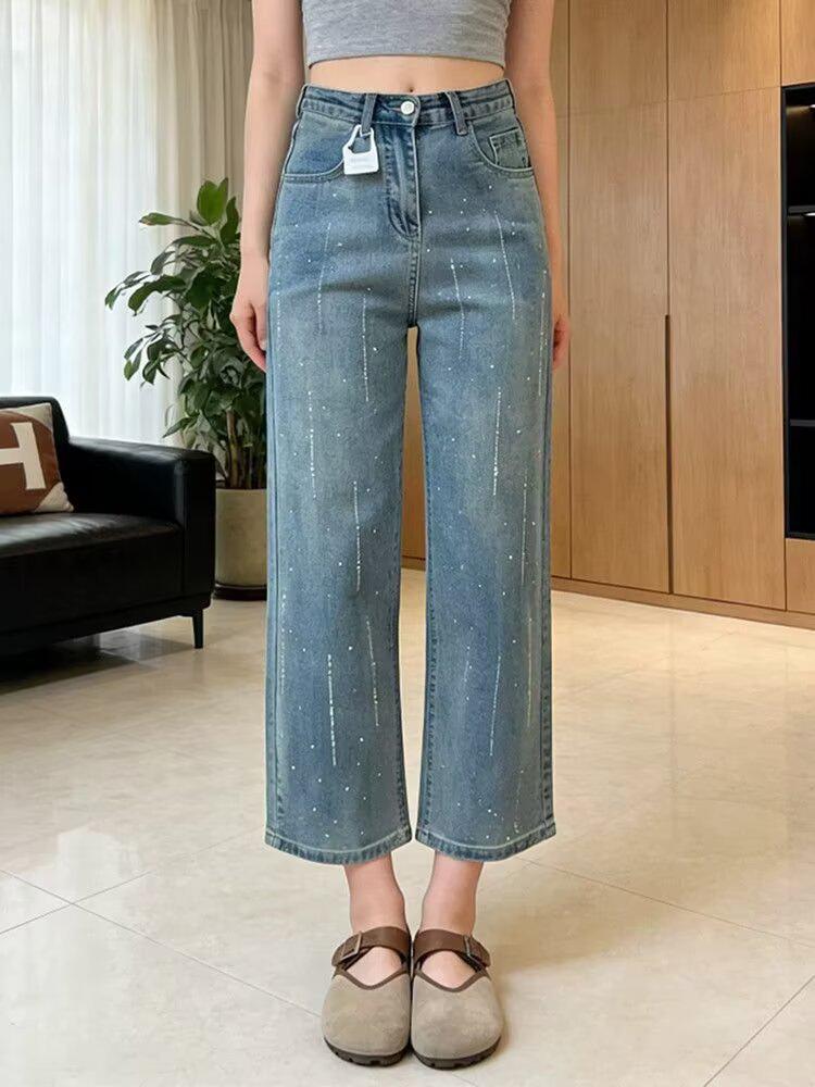 2024 Spring Retro High-Waist Embroidered Wide-Leg Jeans for Women