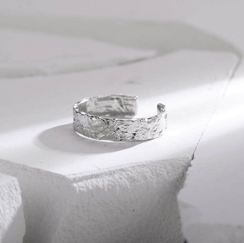 Irregular Tin Foil Texture Bump Ring Female Punk Hip Hop Trend Personality Adjustable Index Finger Ring