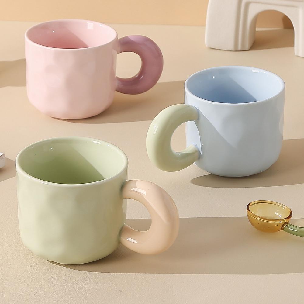 

Splicing Colors Water Cup with Spoon Tea Cup Cute Milk Mug Kids розовый