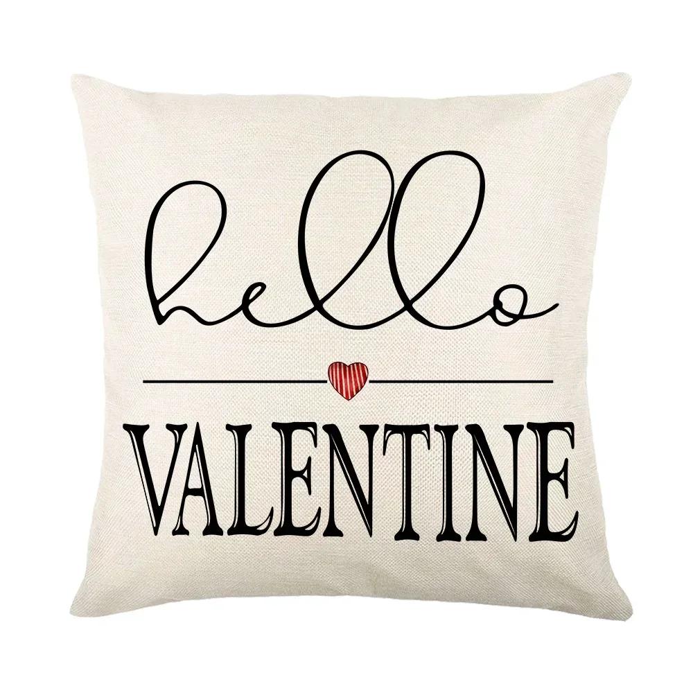 2024 Valentine's Day Gift Sweet Cushion Cover 45x45cm Linen Pillowslips Bedroom Pillowcase LOVE Heart Pattern Throw Pillow Cover