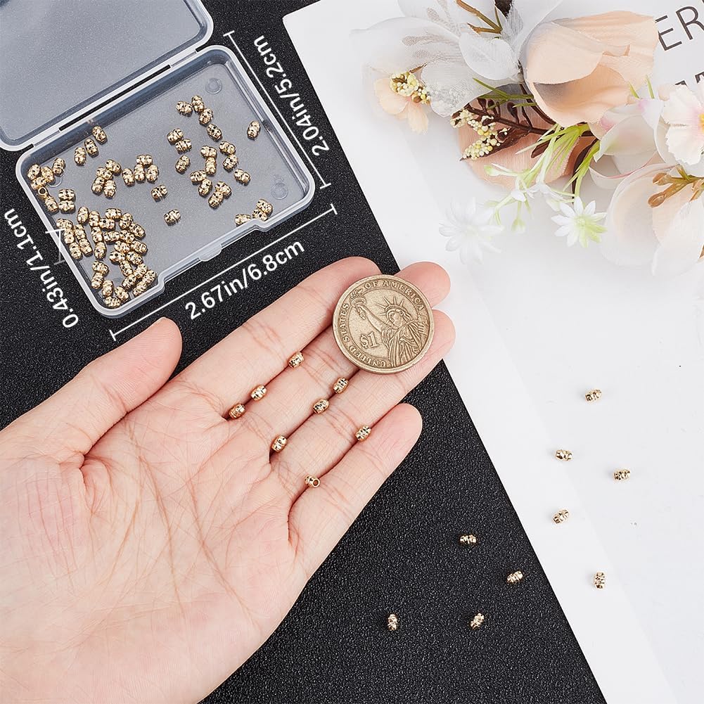 Beebeecraft 1 Box 100Pcs Gold Fancy Barrel Spacer Beads 24K Gold Plated Brass Corrugated Rondelle Barrel Beads with 1.2mm Hole for DIY Jewelry Making