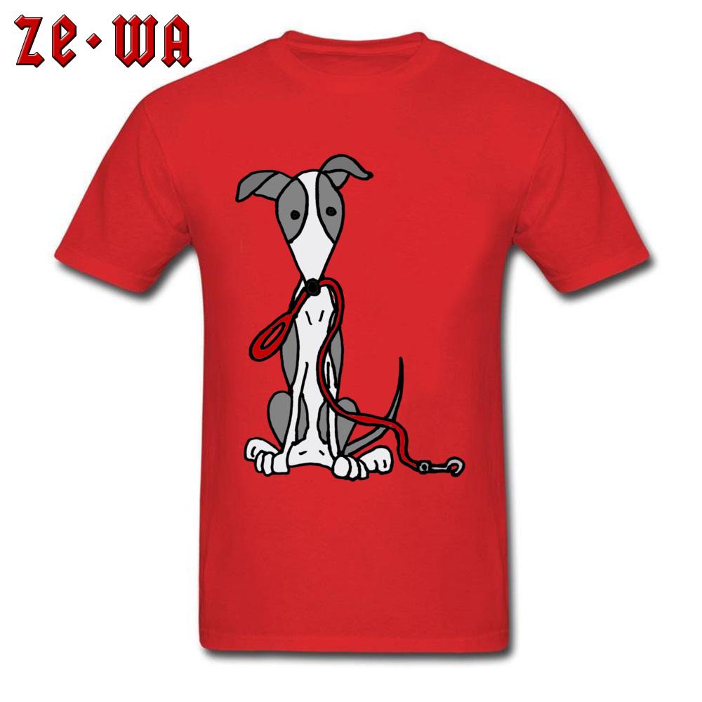 Funny Mens T Shirt Dark Grey Tshirts 100 Cotton Clothes Greyhound Dog With Red Leash Cartoon Tops Tees Summer Fall Tshirt
