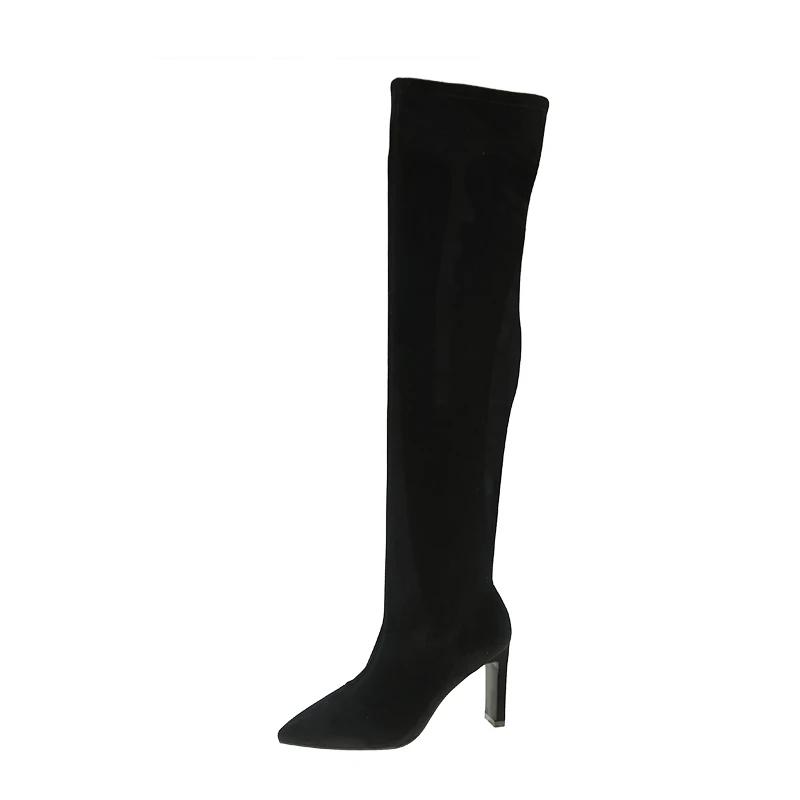 Women Spring Autumn New Fashion Side Zipper Long Boots Were Thin High-heeled Thick Suede Over-the-knee Ladies Black Gray Shoes