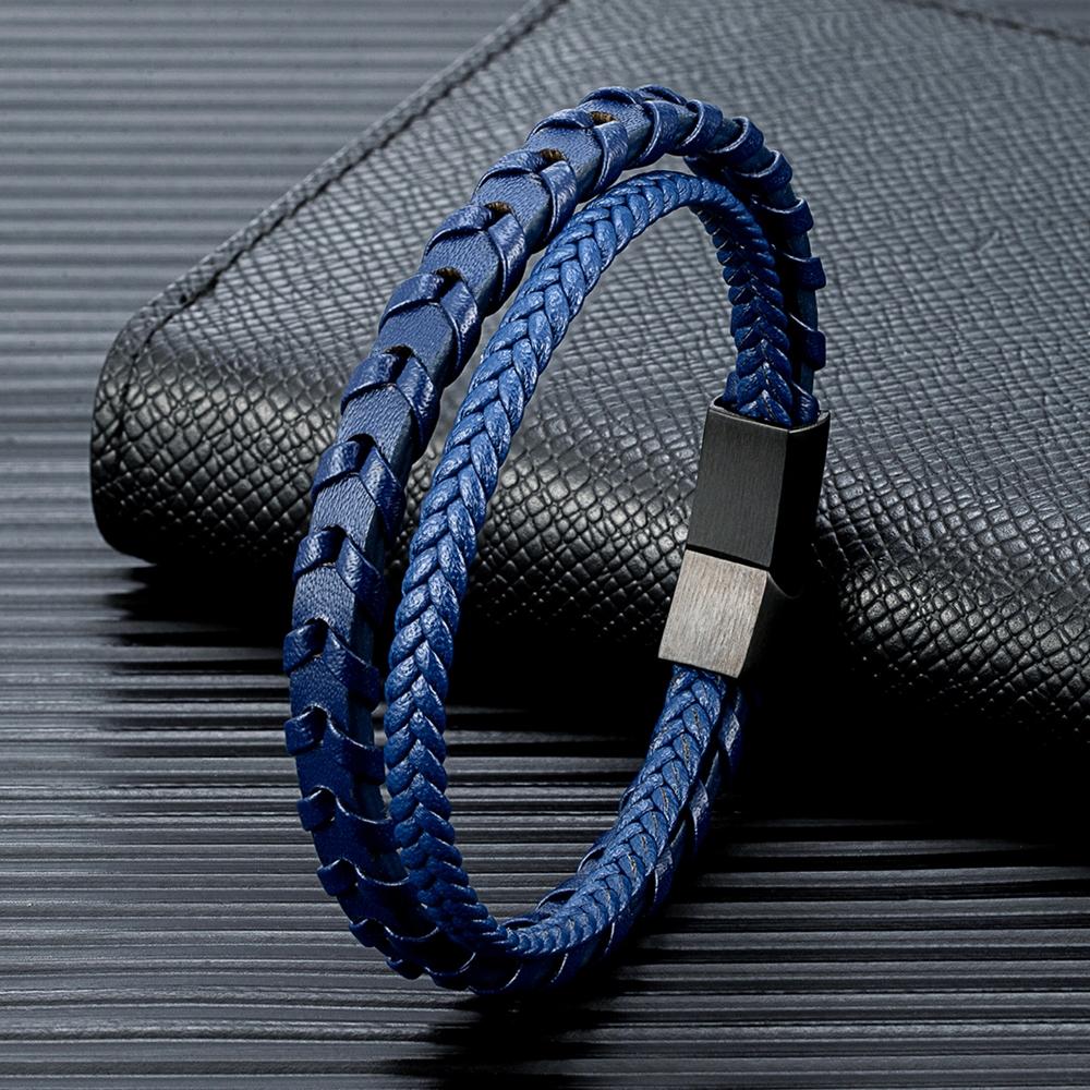 Leather Bracelet For Men Genuine Wrap Braided Leather Cuff Bangle Bracelet with Magnetic Stainless Steel Clasp For Women