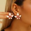 Gradient Purple Red Big Five-petal Flower Stud Earrings for Women Statement Punk Simple Jewelry