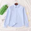 Japanese Style Fashion Pointed Turn Down Collar Blouse Autumn Long Sleeve Shirt With Pocket Women Tops Solid Color Clothes 29876