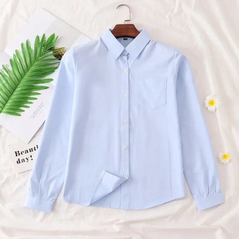 Japanese Style Fashion Pointed Turn Down Collar Blouse Autumn Long Sleeve Shirt With Pocket Women Tops Solid Color Clothes 29876