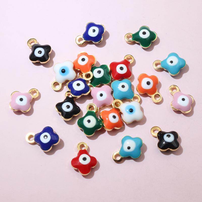 20pcs 9x7mm Enamel Evil Eyes Flower Charms Pendant Small Stainless Steel DIY Jewelry Making Accessories Findings