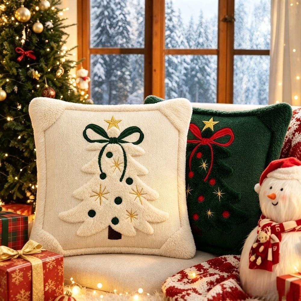 Plush Fabric Christmas Throw Pillow Cover Soft Texture Decorative Pillow Cover  Home
