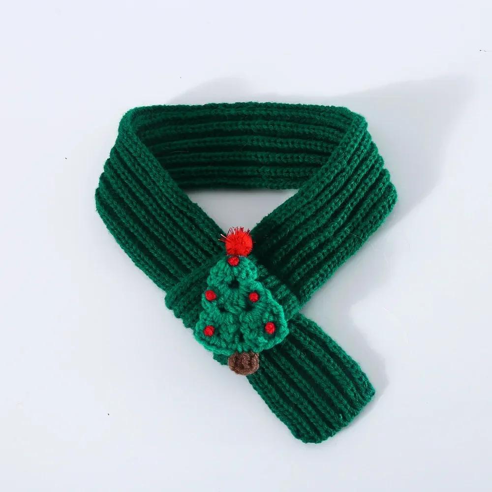 Solid colour wool knitted Christmas snow house tree old man plush warm pet cat dog scarf collar pet decorations pet supplies